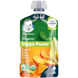 GERBER ORGANIC VEGGIE POWER SQUASH PEAR PEACH WITH BASIL 2ND