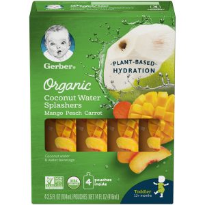 GERBER ORGANIC COCONUT WATER MANGO PEACH CARROT 4 POUCHES