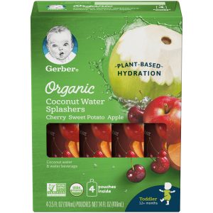 GERBER ORGANIC COCONUT WATER CHERRY SWEET POTATO APPLE 4 POUCHES