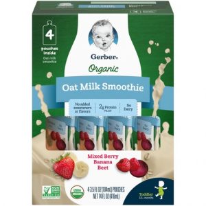 GERBER ORGANIC OAT MILK SMOOTHIE MIXED BERRY BANANA BEET 4 POUCHES