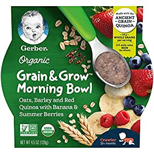 GERBER ORGANIC GRAIN&GROW OATS BARLEY RED QUINOA BARLEY WITH BANANA & SUMMER BERRIES
