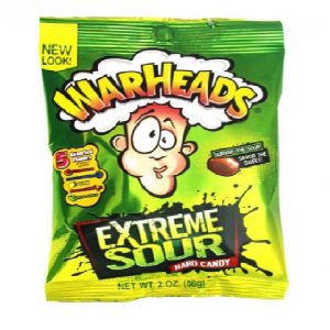 WARHEADS (56G X 12CT) - 2OZ PEG BAG  SOUR HARD CANDY