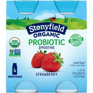 STONYFIELD ORGANIC SMOOTHIES LOW FAT DRINKABLE YOGURT STRAWBERRY PROBIOTIC
