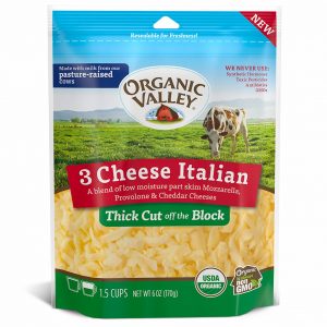 ORGANIC VALLEY CHEESE THICK CUT OFF THE BLOCK SHREDDED 3 CHEESE ITALIAN