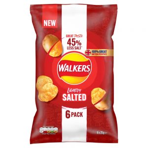 WALKERS LESS SALT LIGHTLY SALTED MULTIPACK CRISPS  25G 6PK