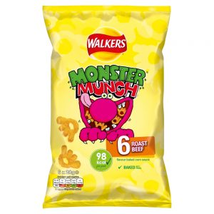 WALKERS MONSTER MUNCH ROAST BEEF MULTIPACK SNACKS CRISPS20G 6PK