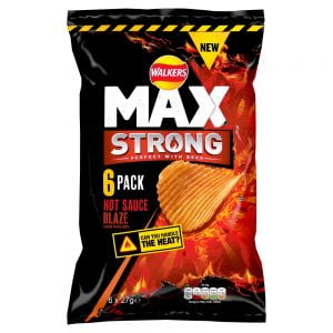 WALKERS MAX STRONG HOT SAUCE BLAZE FLAVOUR POTATO CRISPS 27G 6PK
