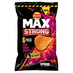 WALKERS MAX STRONG FIERY PRAWN COCKTAIL MULTIPACK CRISPS 27G 6PK