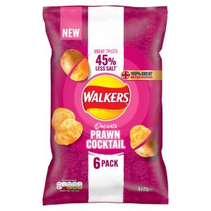 WALKERS LESS SALT DELICATE PRAWN COCKTAIL MULTIPACK CRISPS 25G 6PK