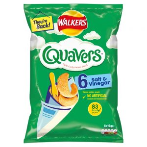 WALKERS QUAVERS SALT & VINEGAR MULTIPACK SNACKS CRISPS 16G 6PK