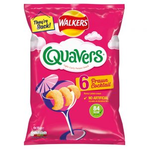 WALKERS QUAVERS PRAWN COCKTAIL MULTIPACK SNACKS CRISPS 16G 6PK