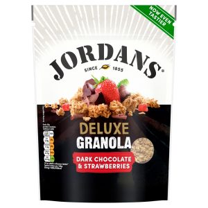 JORDANS DELUXE DARK CHOCOLATE & STRAWBERRIES GRANOLA BREAKFAST CEREAL