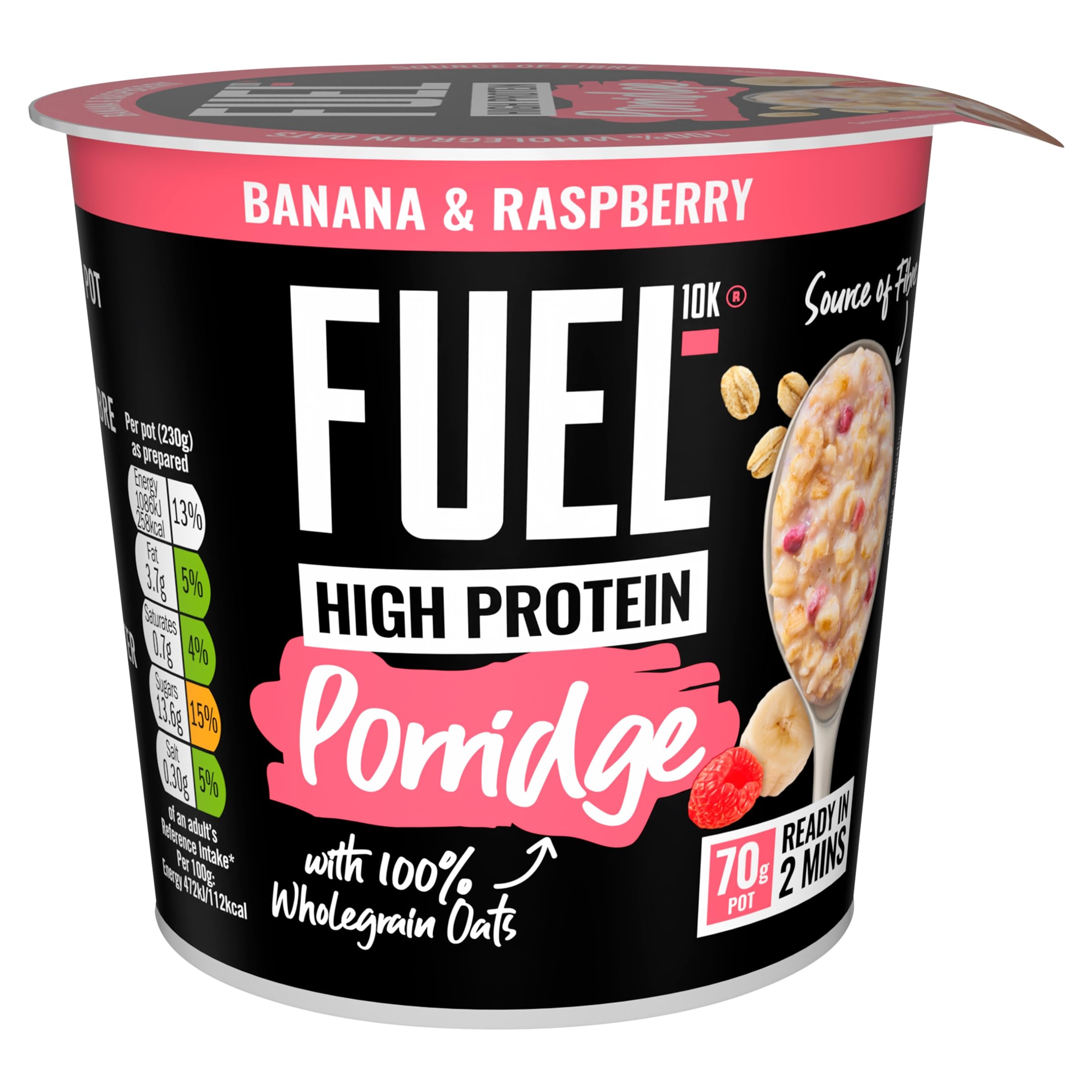 FUEL HIGH PROTEIN BANANA & RASPBERRY PORRIDGE OAT CEREAL POT